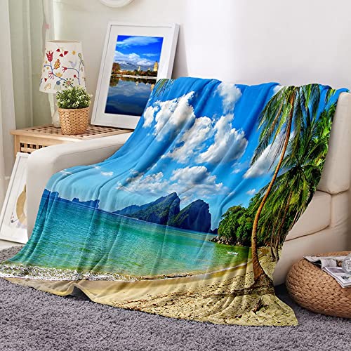 Daesar Kuscheldecke Flauschig 130X150,Wohndecke Warm Meer und Kokospalme Gemustert Decke Warm Winter von Daesar