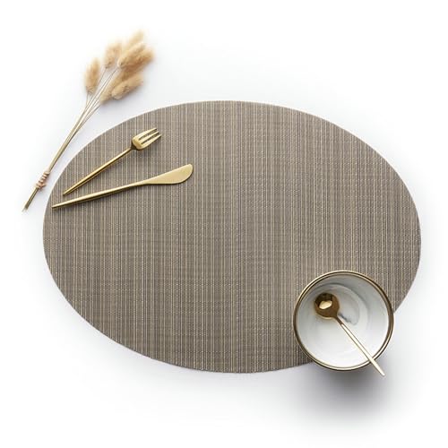 Daesar Platzdeckchen Oval 45x32.5CM 4er Set, Tischsets Platzsets Modern Gestreift Platzdeckchen Vinyl Hellbraun Platzsets rutschfest Abwaschbar Daesar Platzdeckchen Oval 45x32.5CM 4er Set, Tischsets Platzsets Modern Gestreift Platzdeckchen Vinyl Hellbraun Platzsets rutschfest Abwaschbar von Daesar