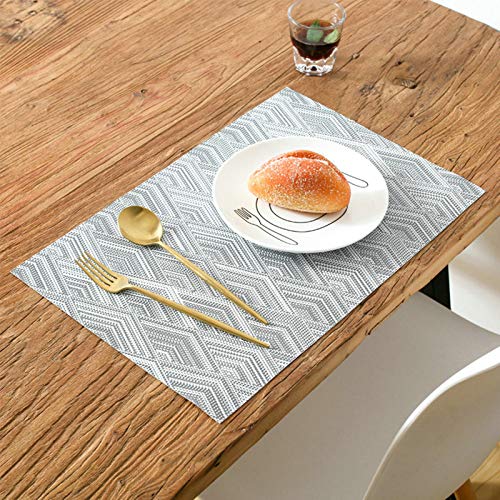 Daesar Platzset Tischset 4er Set 45x30CM, Platzmatten Abwaschbar PVC Rechteck mit Wellen Muster Grau von Daesar