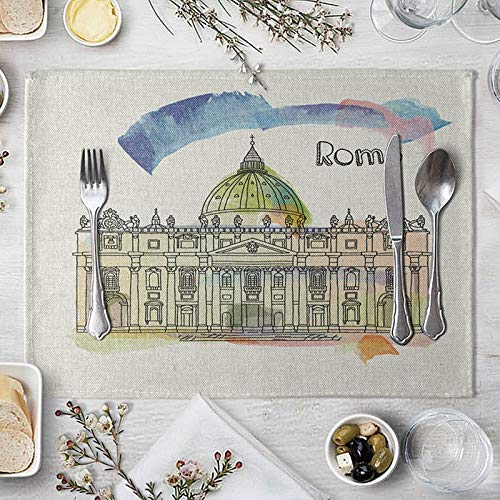 Daesar Platzset rutschfest Platzdeckchen Abwaschbar 40X30CM Rome Wahrzeichen, Tischset 2er Set Leinen von Daesar