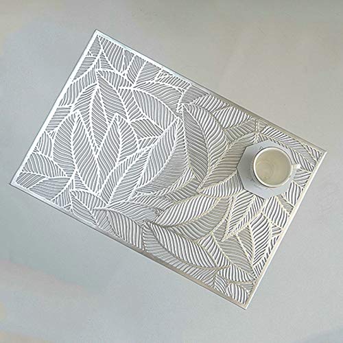 Daesar Platzset rutschfest Platzdeckchen PVC 45x30CM, Hohl Blätter Muster Silber Tischset Abwaschbar 6er Set von Daesar