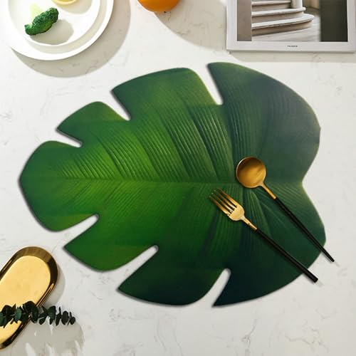 Daesar Platzsets 39x46CM Grün, Platzdeckchen Abwaschbar 2er Set Blattform Aesthetic Eva Tischsets Outdoor für Gartentisch Esstisch von Daesar