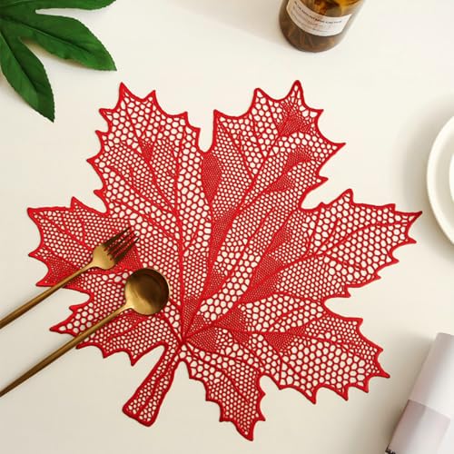 Daesar Platzsets Abwaschbar 6er Set, Tischsets 41x44CM Rot Bergahornblätter Aesthetic Platzdeckchen rutschfest PVC für Draußen Runden Tisch von Daesar