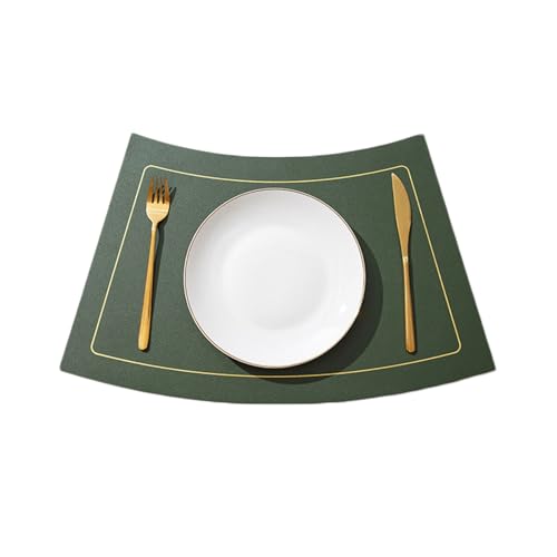Daesar Platzsets rutschfest Abwaschbar, Platzdeckchen 50x30CM Modern Beidseitig mit Gold Linien Tischsets Leder 2er Set Grün Grau von Daesar