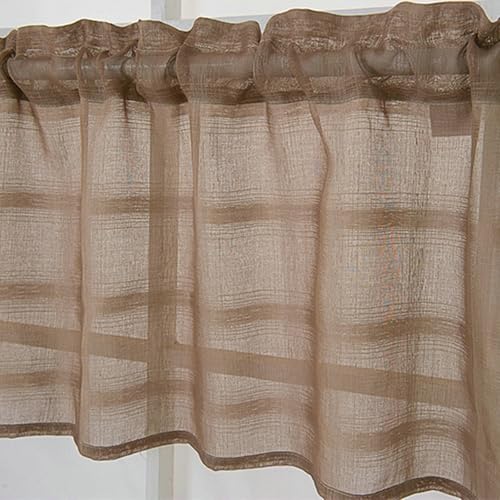 Daesar Scheibengardinen 90CM Hoch 2er Set, Kurze Vorhänge Halbtransparent Stangendurchzug Leinenoptik Einfarbig Bistrogardine Küchengardinen Modern, Braun 137x45cm von Daesar