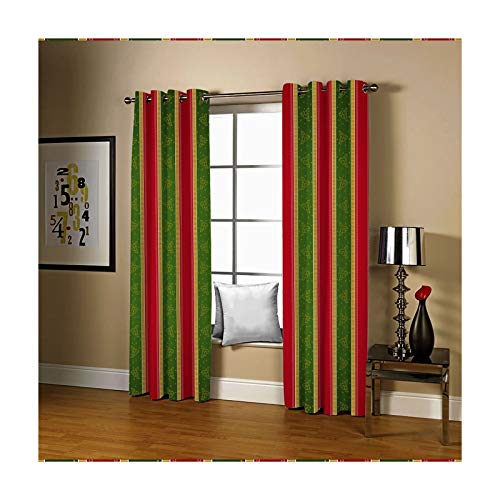 Daesar Schlafzimmer Vorhang Gardinen Blickdicht 2er Set Rot Grün Gelb Streifen, Vorhang Polyester Lang für Fenster 214x160CM Verdunkelungsvorhänge mit Ösen Kinderzimmer Modern Rot Grün von Daesar