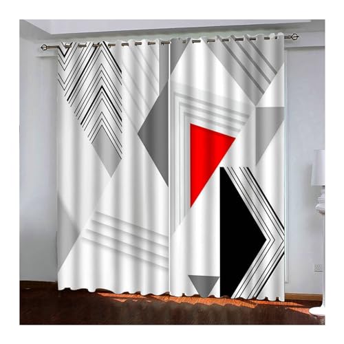 Daesar Schlafzimmer Vorhang Polyester Ösenvorhang Blickdicht 2er Set 214x138CM, Vorhänge Schlafzimmer Verdunkelung Geometrisch 3D Vorhänge mit Muster für Fenster Wohnzimmer Grau Weiß Rot Schwarz von Daesar