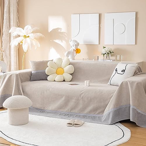 Daesar Sofa Überzug Wasserdicht rutschfest, Sofa Überzug Katzenfest Bicolor Khaki Sofabezug 4 Sitzer 200x420CM Couchbezug für Eckcouch von Daesar