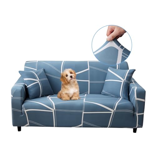 Daesar Sofabezug 2 Sitzer Blau, Sofaüberwürfe 145-185 Überwurf Sofa L Gestreift Couch Überzug Wasserdicht von Daesar