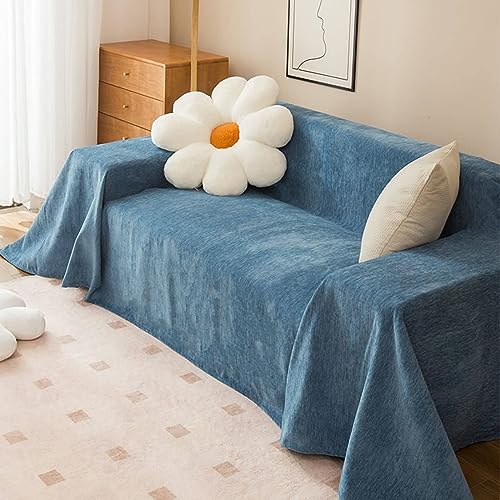 Daesar Sofabezug Chenille 180x380CM, Überwurf Sofa 4 Sitzer Staubig Blau Couchbezug rutschfest Sofa Universal Bezug von Daesar
