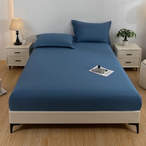 Daesar Spannbettlaken 180x220CM Boxspringbett, Spannleintuch Baumwolle Einfarbig Spannbettlaken Topper Sommer Dunkelblau-1 Stück, ohne Kissenbezüge von Daesar