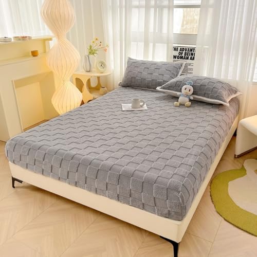 Daesar Spannbettlaken Topper 180x200CM, Spannleintuch Boxspringbett Polyester Plüsch mit Kariert Muster Spannbettlaken Matratzenschoner Grau -1 Stück, ohne Kissenbezüge von Daesar