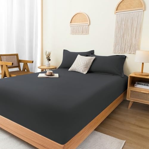 Daesar Spannbettlaken Topper 180x200CM, Spannleintuch Boxspringbett Stoff Unifarben Spannbettlaken Matratzenschoner Schwarz -1 Stück, ohne Kissenbezüge von Daesar