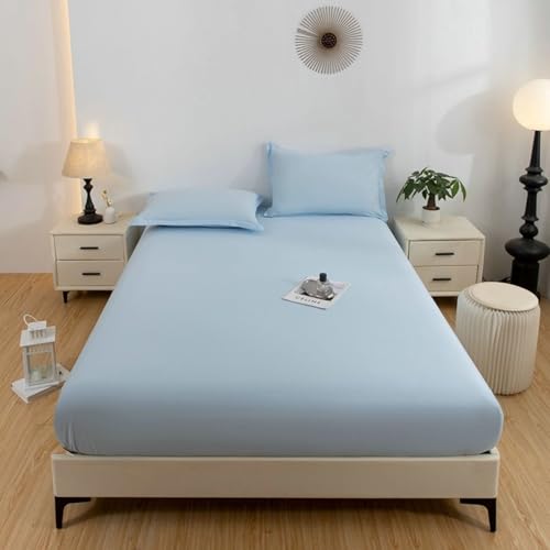Daesar Spannbettlaken Topper 180x220, Spannleintuch Boxspringbett Baumwolle Einfarbig Matratzenschoner Spannbettlaken Sommer Azurblau -1 Stück, ohne Kissenbezüge von Daesar