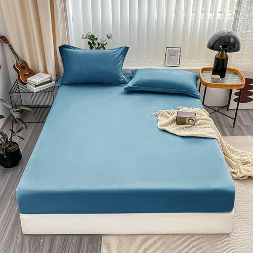 Daesar Spannbettlaken Topper Polyester, Spannleintuch Boxspringbett 140x200x20 Einfarbig Matratzenschoner Spannbettlaken rutschfest Blau -1 Stück, ohne Kissenbezüge von Daesar