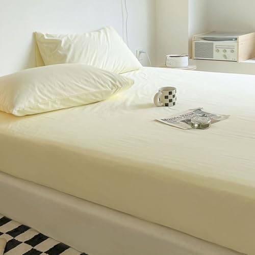 Daesar Spannleintuch Boxspringbett 90x200CM, Spannbettlaken Topper Polyester Einfarbig Bettwäsche Spannleintuch Hellgelb für Schlafsaal-1 Stück, ohne Kissenbezüge von Daesar
