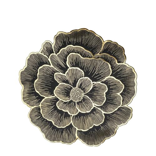 Daesar Tischset 2er Set Rund 38CM, Platzsets PVC Aesthetic Rose Blumen Platzdeckchen Set Abwaschbar Schwarz Gold von Daesar