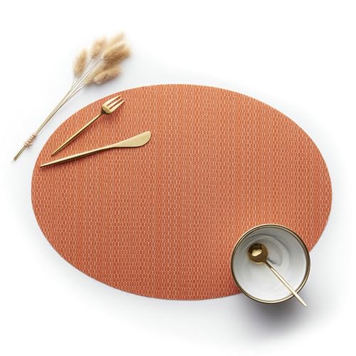 Daesar Tischsets Abwaschbar Oval 45x32.5CM, Platzsets Modern 4er Set Gestreift Platzdeckchen Waschbar Vinyl Orange von Daesar