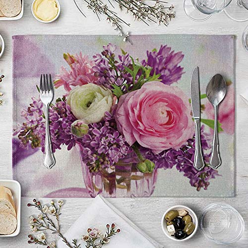 Daesar Tischsets Leinen Tischmatte rutschfest, Rose Blumen Platzdeckchen Abwaschbar 2er Set 40X30CM von Daesar