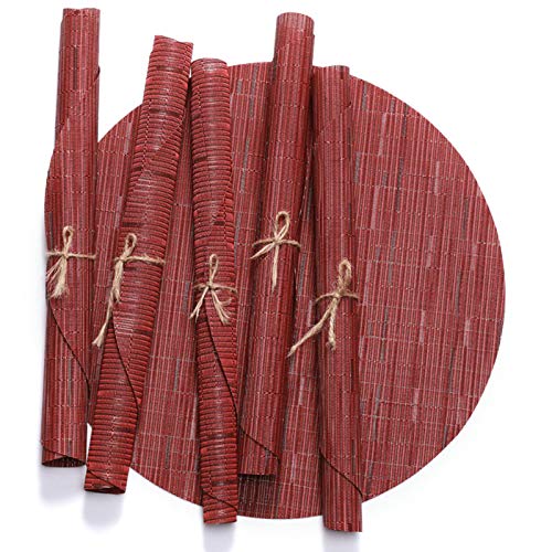 Daesar Tischsets Platzset 4er Set Abwaschbar Rund Rot, Tischmatten Platzdeckchen PVC rutschfest 35x35CM von Daesar