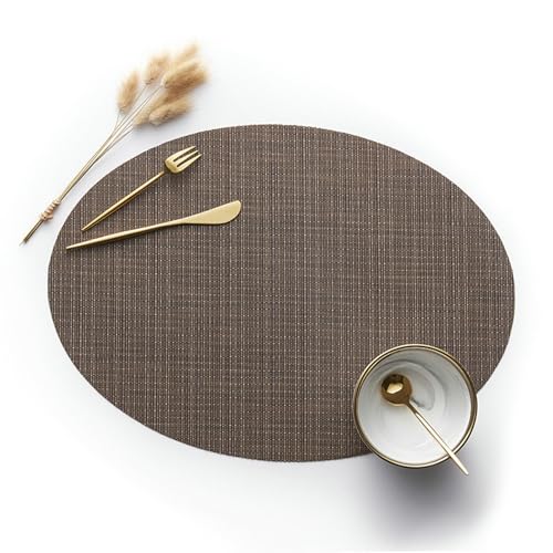 Daesar Tischsets Platzsets Oval 45x32.5CM, Platzdeckchen 4er Set Abwaschbar Gestreift Braun Platzsets Modern Waschbar Vinyl von Daesar