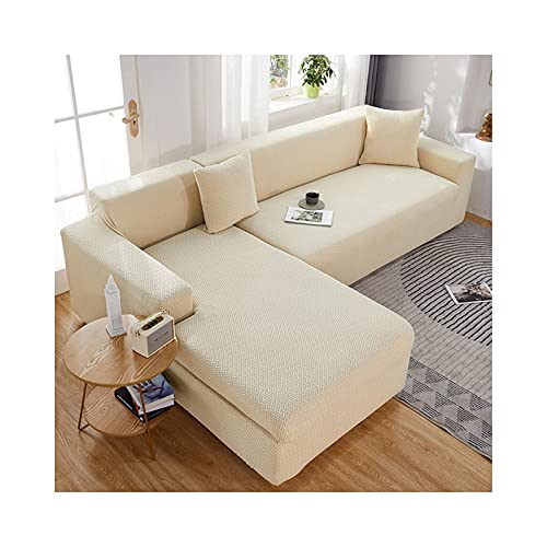 Daesar Überwürfe Sofabezug Ecksofa Polyester, Sofabezug Stretch Wasserdicht 235-300 L Form Champagner Couchbezug für Eckcouch 3 Sitzer von Daesar