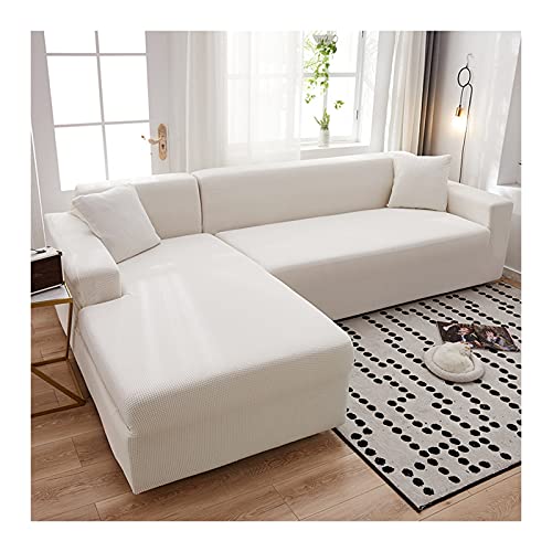 Daesar Überwurf Sofabezug L Form 2er Set Ecksofa, Sofaüberwurf Polyester 235-300 Modern Beige Weiß Überzug für Sofa 3 Sitzer von Daesar