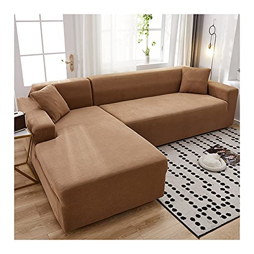 Daesar Überwurf für Sofa Polyester Elastisch, Sofahusse Ecksofa 3 Sitzer L Form Modern Braun Couch Überzug Wasserdicht 190-230 von Daesar