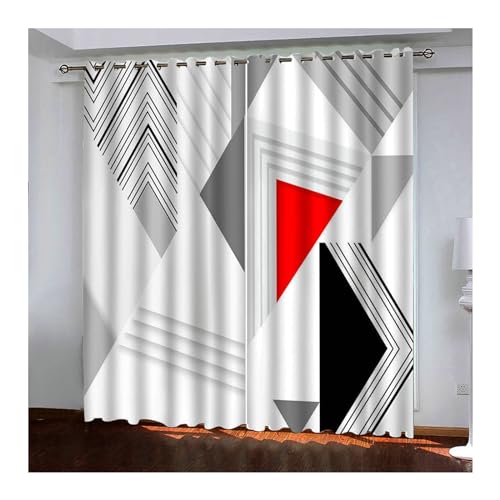Daesar Verdunkelungs Vorhänge Kinderzimmer Grau Weiß Rot Schwarz, Geometrisch 3D Fenstervorhänge Blickdicht Wohnzimmer Modern 264x138CM Schlafzimmer Vorhang Polyester Lang mit Ösen 2er Set von Daesar