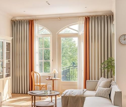 Daesar Verdunkelungsvorhänge mit Haken 2er Set, Gardinen Blickdicht Khaki Orange 107x147CM Leinenoptik Modern Zweifarbig Schiebevorhänge Vorhang Schlafzimmer Wohnzimmer von Daesar