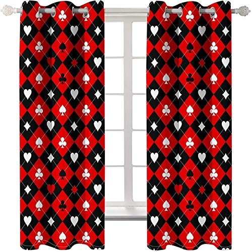 Daesar Verdunkelungsvorhänge mit Ösen Kinderzimmer Modern Poker Muster, Vorhang Polyester Lang für Fenster 274x160CM Schlafzimmer Vorhang Gardinen Blickdicht 2er Set Schwarz Rot von Daesar