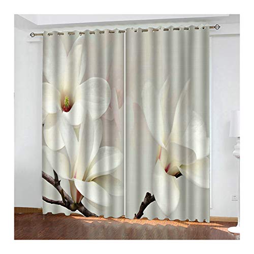 Daesar Verdunkelungsvorhänge mit Ösen Magnolie Blumen, Schlafzimmer Vorhang Polyester Lang Gardinen 2er Set Blickdicht 274x244CM Fenstervorhänge Wohnzimmer Modern Weiß von Daesar