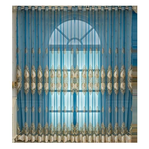 Daesar Vorhänge Blau 2er Set 107x229CM, Vorhänge Lichtdurchlässig Ösen Nordisch mit Blumen Filigran Motiv Gardinen Halbtransparent Schlafzimmer Esszimmer Wohnzimmer von Daesar