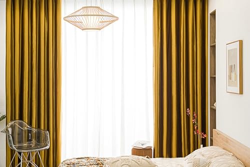 Daesar Vorhänge Blickdicht mit Ösen 137x274CM, Verdunklungsvorhänge Gold Gelb 2er Set Vintage Einfarbig Gardinen Vorhänge Schlafzimmer Wohnzimmer von Daesar