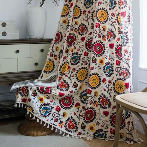 Daesar Vorhänge Lichtdurchlässig Stangendurchzug, Vorhänge 150x260CM Landhausstil mit Sonnenblumen Motiv Gardinen Halbtransparent 2er Set für Wohnzimmer Küche von Daesar