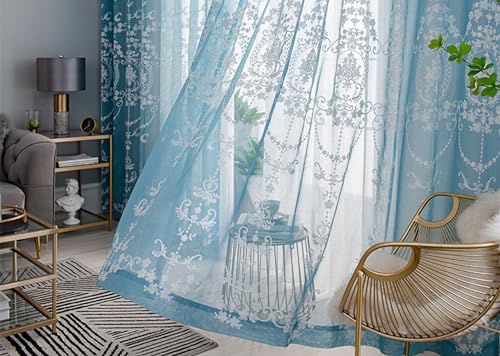 Daesar Vorhänge Lichtdurchlässig mit Haken 107x132CM, Vorhänge Blau 2er Set Stickerei mit Blumen Motiv Gardinen Halbtransparent Schlafzimmer Esszimmer Wohnzimmer Daesar Vorhänge Lichtdurchlässig mit Haken 107x132CM, Vorhänge Blau 2er Set Stickerei mit Blumen Motiv Gardinen Halbtransparent Schlafzimmer Esszimmer Wohnzimmer von Daesar