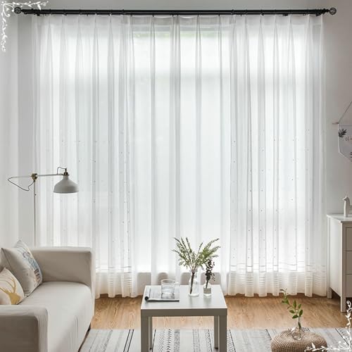 Daesar Vorhänge Lichtdurchlässig mit Haken 86x115CM, Vorhänge Weiß 2er Set Nordisch Stickerei mit Gepunktet Motiv Gardinen Halbtransparent Schlafzimmer Esszimmer Wohnzimmer von Daesar