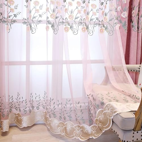 Daesar Vorhänge Rosa 2er Set, Vorhänge Lichtdurchlässig Haken Jacquard mit Blumen Motiv 107x229CM Gardinen Halbtransparent Schlafzimmer Esszimmer Wohnzimmer von Daesar