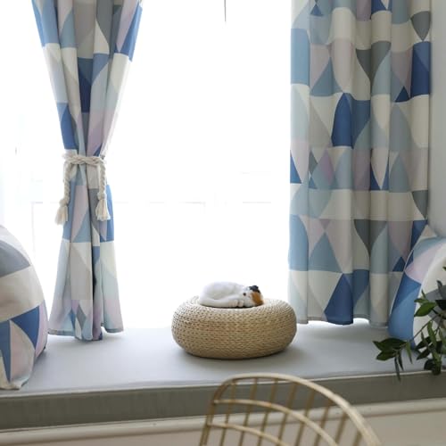 Daesar Vorhänge mit Ösen 2er Set, Vorhänge Lichtdurchlässig Modern mit Blau Dreieck Muster 140x215CM Gardinen Halbtransparent Wohnzimmer Küche von Daesar