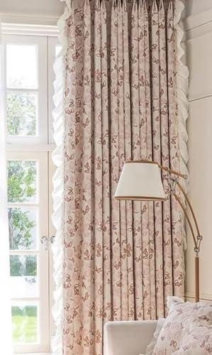 Daesar Vorhang Verdunkelung mit Ösen 2er Set, Gardinen Blickdicht Französisch Bedruckt Blumen Motiv mit Rüschen 96x138CM Schiebevorhänge Rosa Vorhänge Schlafzimmer Wohnzimmer von Daesar