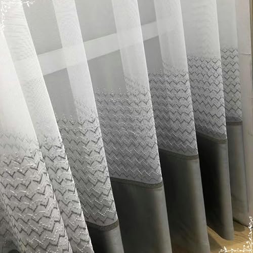 Daesar Weiß Grau Vorhänge 2er Set 137x274CM, Vorhänge Halbtransparent Leinen Ösen mit Wellen Motiv Nordisch Vorhänge Lichtdurchlässig Schlafzimmer Wohnzimmer Küche von Daesar