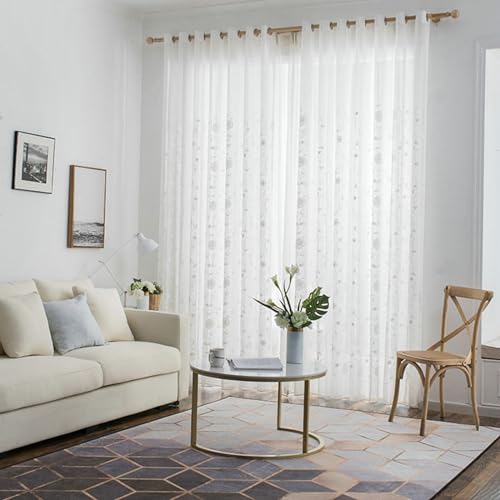 Daesar Weiß Vorhänge mit Ösen, Vorhänge Lichtdurchlässig 2er Set Jacquard mit Blumen Muster Vorhänge Fenster Gardinen Wohnzimmer Küche 132x138CM von Daesar