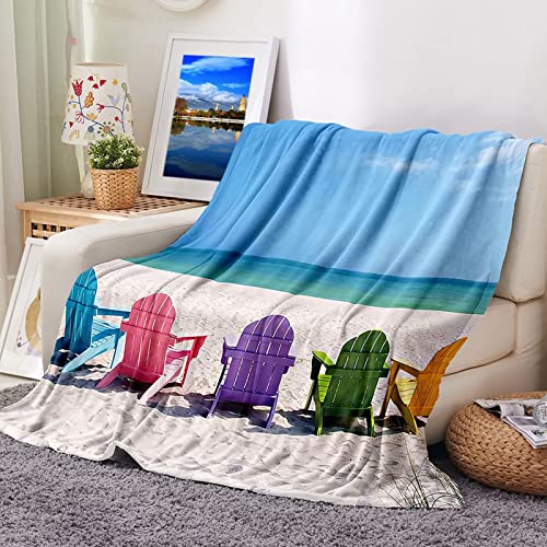Daesar Wohndecke Warm Winter, Kuscheldecke Flauschig 180X220 Strandkorb und Meer Gemustert Flanell Decke Fleece für Sofa von Daesar