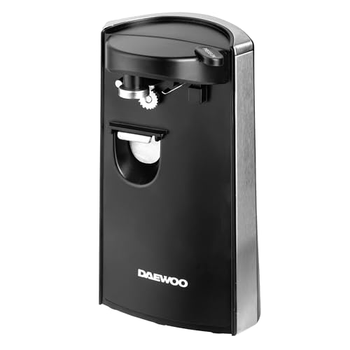 Daewoo Elektrischer Dosenöffner SDA2313 Multifunktions-Messerschärfer Flaschenöffner, freihändig 60 W, Schwarz/Silber von Daewoo