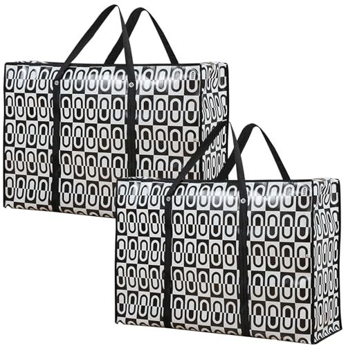 Dafape 2er Pack Umzugstaschen, extra große Hochleistungs-Aufbewahrungstasche Verpackungsbeutel mit Tragegriffen Umzugskartons für platzsparende Kleidung Damen Herren Reißverschluss (Schwarz) von Dafape