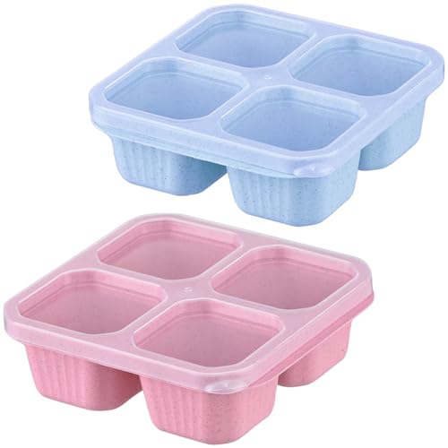 Dafape Bento Snackboxen, wiederverwendbare Lunchbox mit 4 Fächern Lebensmittelaufbewahrungsbehälter Obstsalat Serviertablett mit Deckel Arbeitsreise auslaufsicher Platte 2er-Set (Blau & Pink) von Dafape