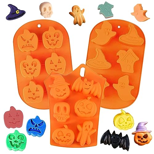 Dafencar Halloween Backformen, 3pcs Halloween Silikonform, 3D Halloween Formen, Silikonform Halloween für DIY, Kürbisgesichtsgelee, Totenkopfbonbons, Schokolade, Eiswürfel, Tortendekoration (Orange) von Dafencar