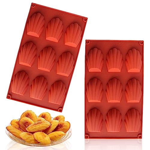 Madeleines Backform,2pcs Silikon Madeleines Backform,9 Hohlräume, Unverformbar, Wiederverwendbar, Einfach zu Bedienen, Madeleines Backform für Kuchen, Schokolade, Süßigkeiten, Kekse (Ziegelrot) von Dafencar