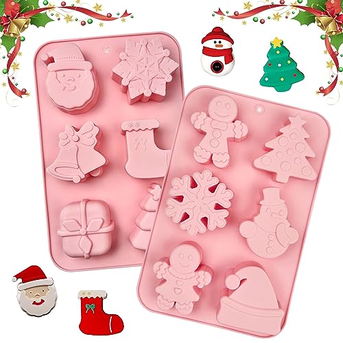 Silikonform Weihnachten, 2pcs Weihnachts Silikonformen, 6 Hohlräume Silikonform Weihnachten, Weihnachten Silikonform für Backen, Kuchen, Schokolade, Weihnachten, Lebkuchen, Gelee, Seife von Dafencar