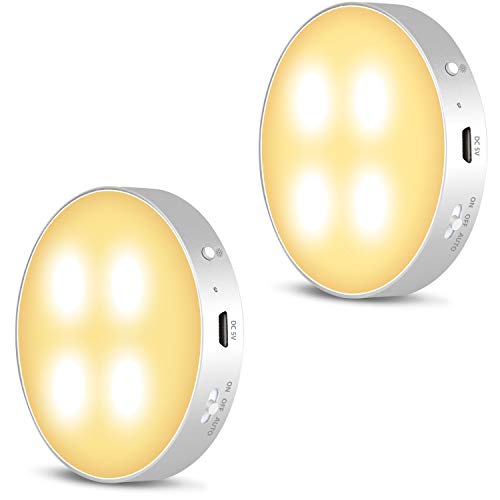 Daffodil LEC022 - Wiederaufladbarer LED Nachtlicht mit Bewegungsmelder innen – Warmweiße helle LED Schrankbeleuchtung mit Akku und 3 Lichtmodi – Lampe Inklusive 3M Magnetbefestigung – 2er Set - silber von Daffodil